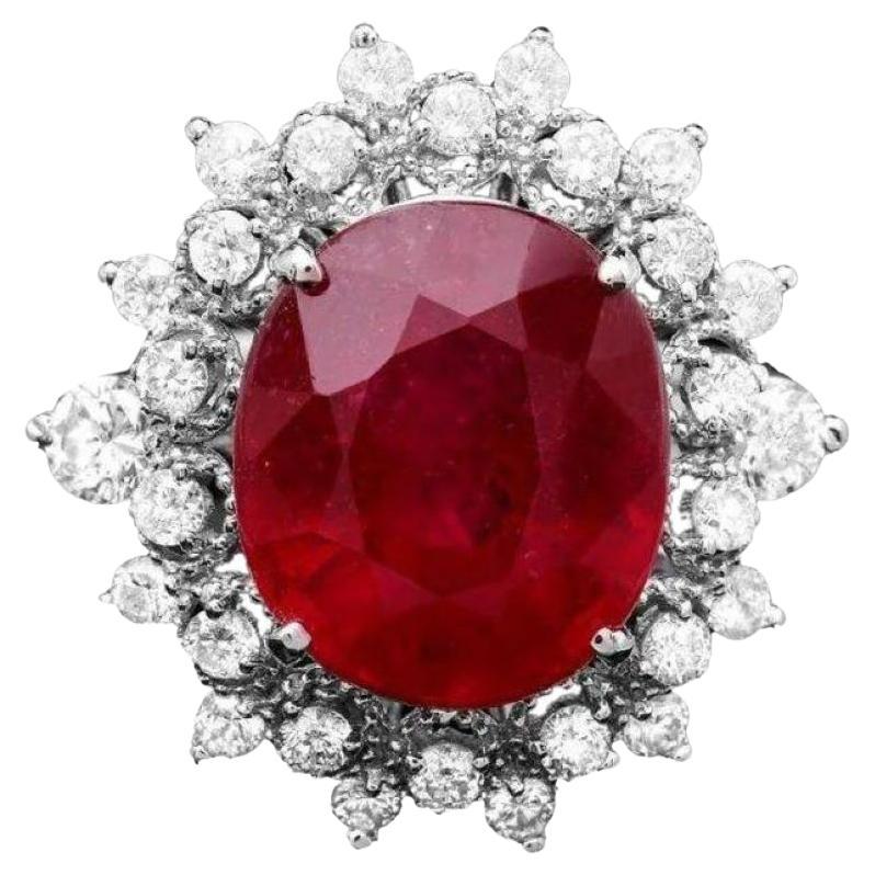 9.40 Carats Natural Red Ruby and Diamond 14K Solid White Gold Ring For Sale