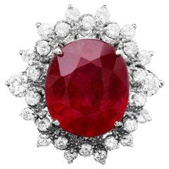 9.40 Carats Natural Red Ruby and Diamond 14K Solid White Gold Ring