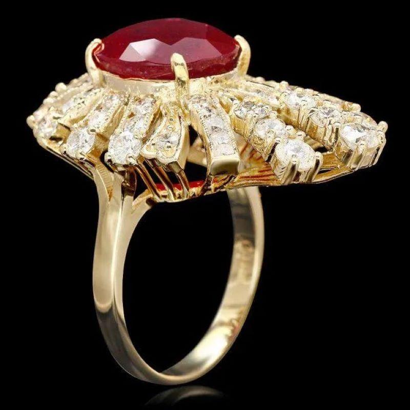 9.40 Carats Natural Red Ruby and Diamond 14K Solid Yellow Gold Ring

Total Red Ruby Weight is: Approx. 6.90 Carats

Ruby Measures: Approx. 11.5 mm

Ruby treatment: Fracture Filling

Natural Round Diamonds Weight: Approx. 2.50 Carats (color G-H /