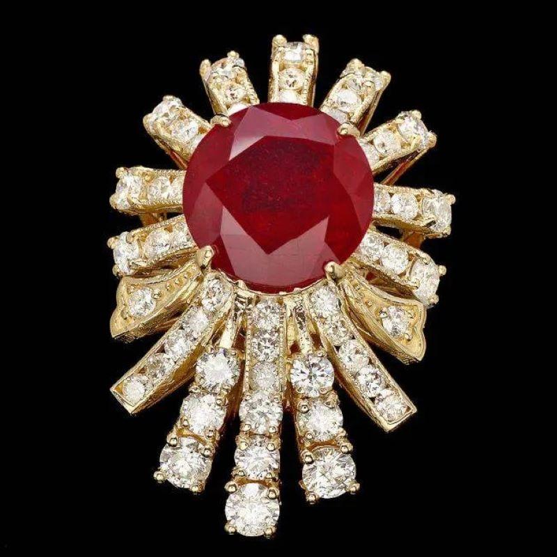 Mixed Cut 9.40 Carats Natural Red Ruby and Diamond 14K Solid Yellow Gold Ring For Sale