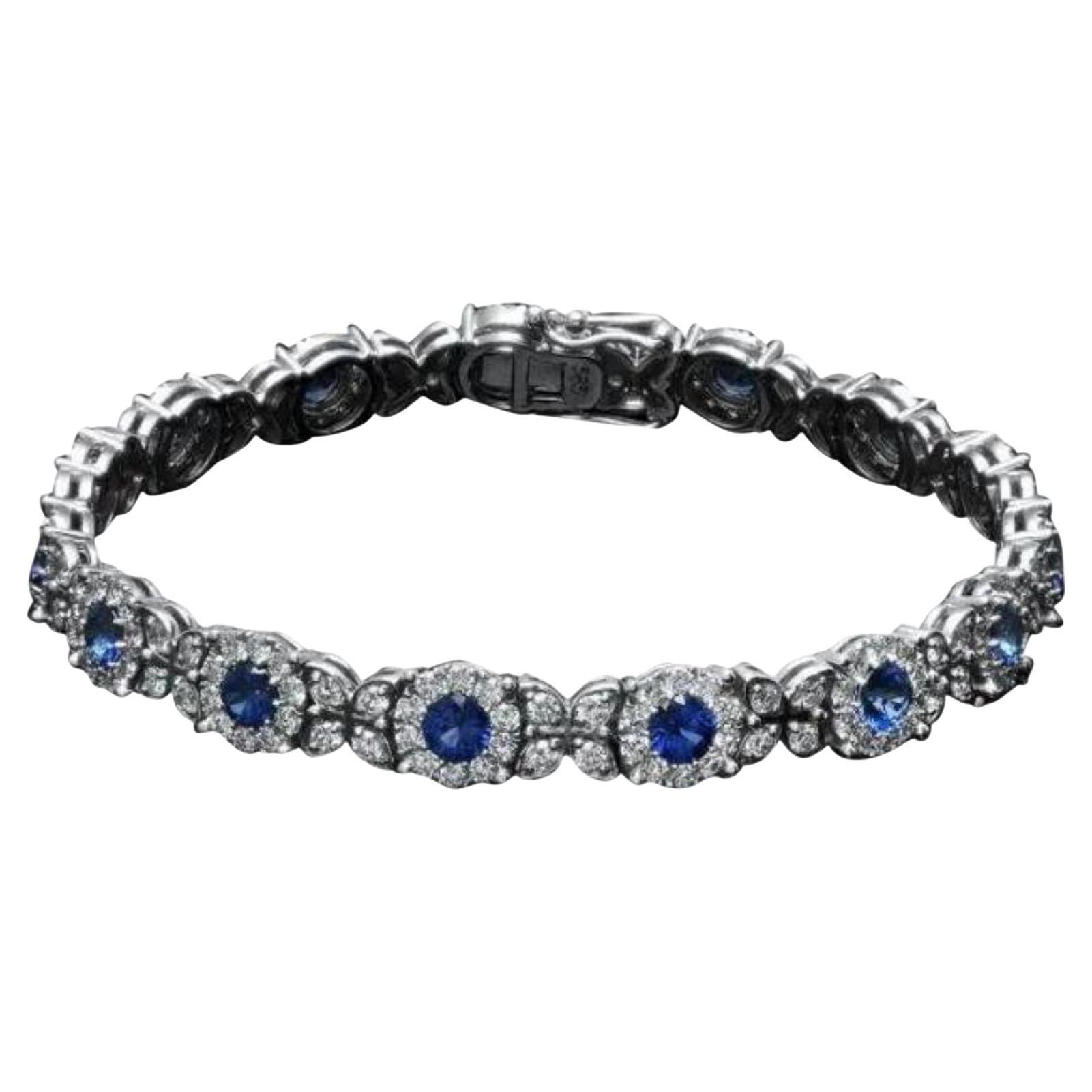 9.40 Natural Blue Sapphire and Diamond 14K Solid White Gold Bracelet For Sale