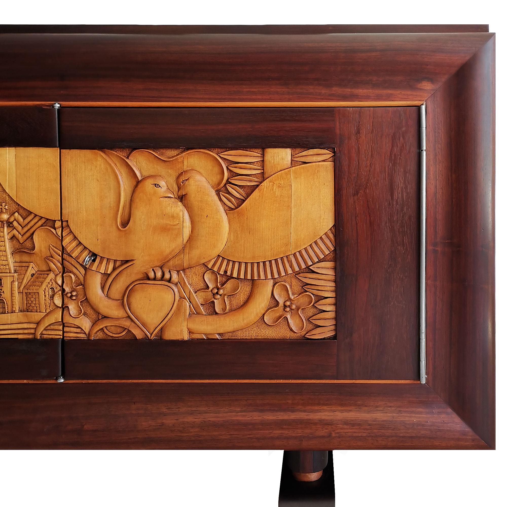 Mid-Century Modern Sideboard in Solid Bubinga and Carved Maple - France, 1940s For Sale 2