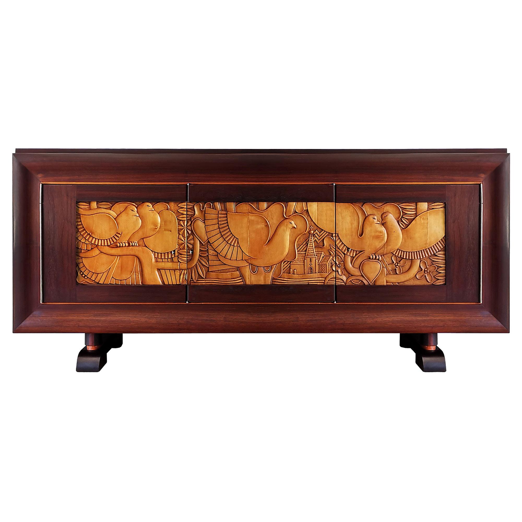 Mid-Century Modern Sideboard in Solid Bubinga and Carved Maple - France, 1940s