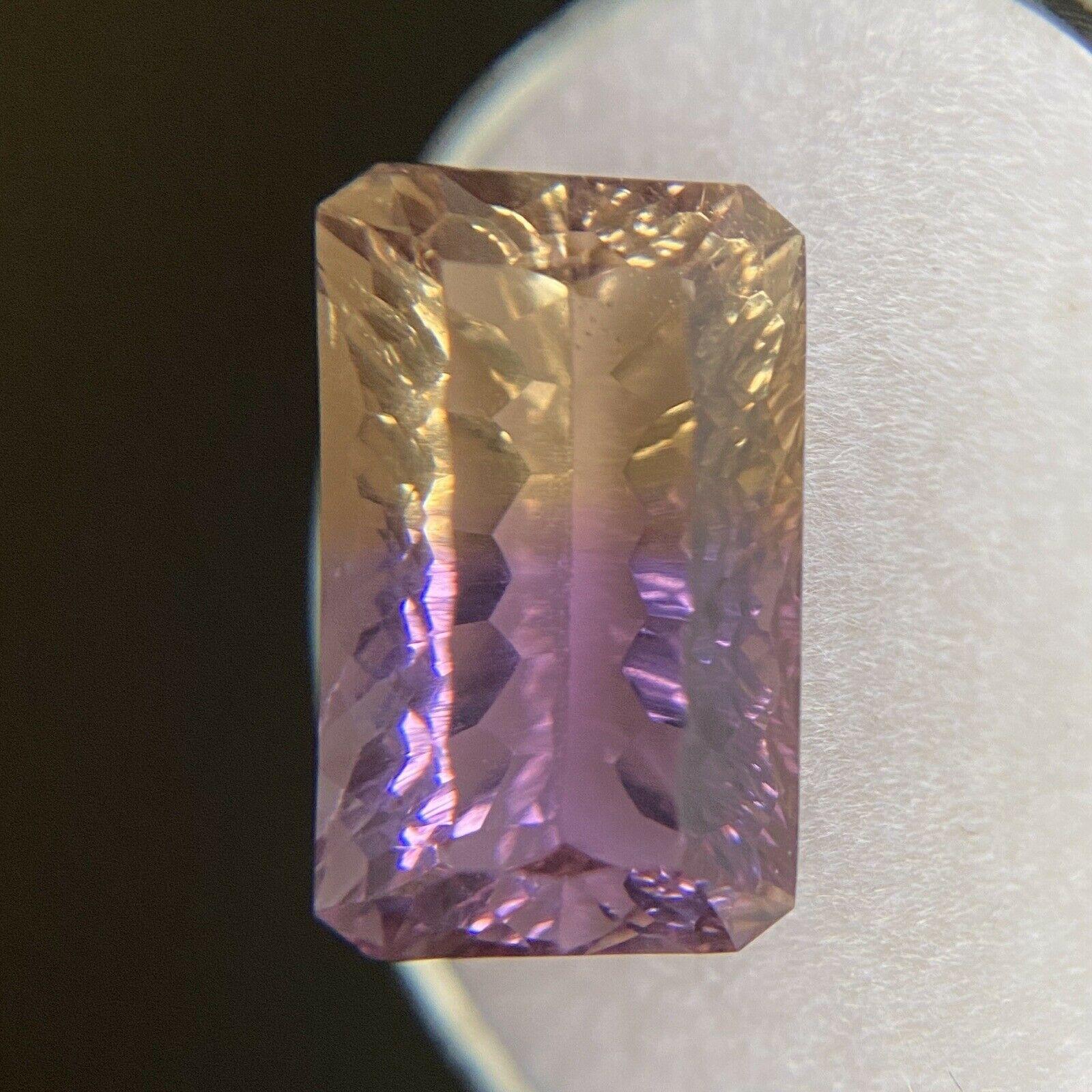 9.40ct Ametrine Fancy Concave Emerald Cut Purple Yellow Bi Colour 15.5 x 9.6mm

Fine Natural Ametrine Gemstone. 
9.40 Carat natural Ametrine with an excellent fancy concave emerald octagon cut and beautiful colour split of yellow and purple. 
Also