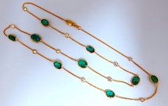 9.40ct. Natural Emeralds Diamonds Yard Necklace 14kt*