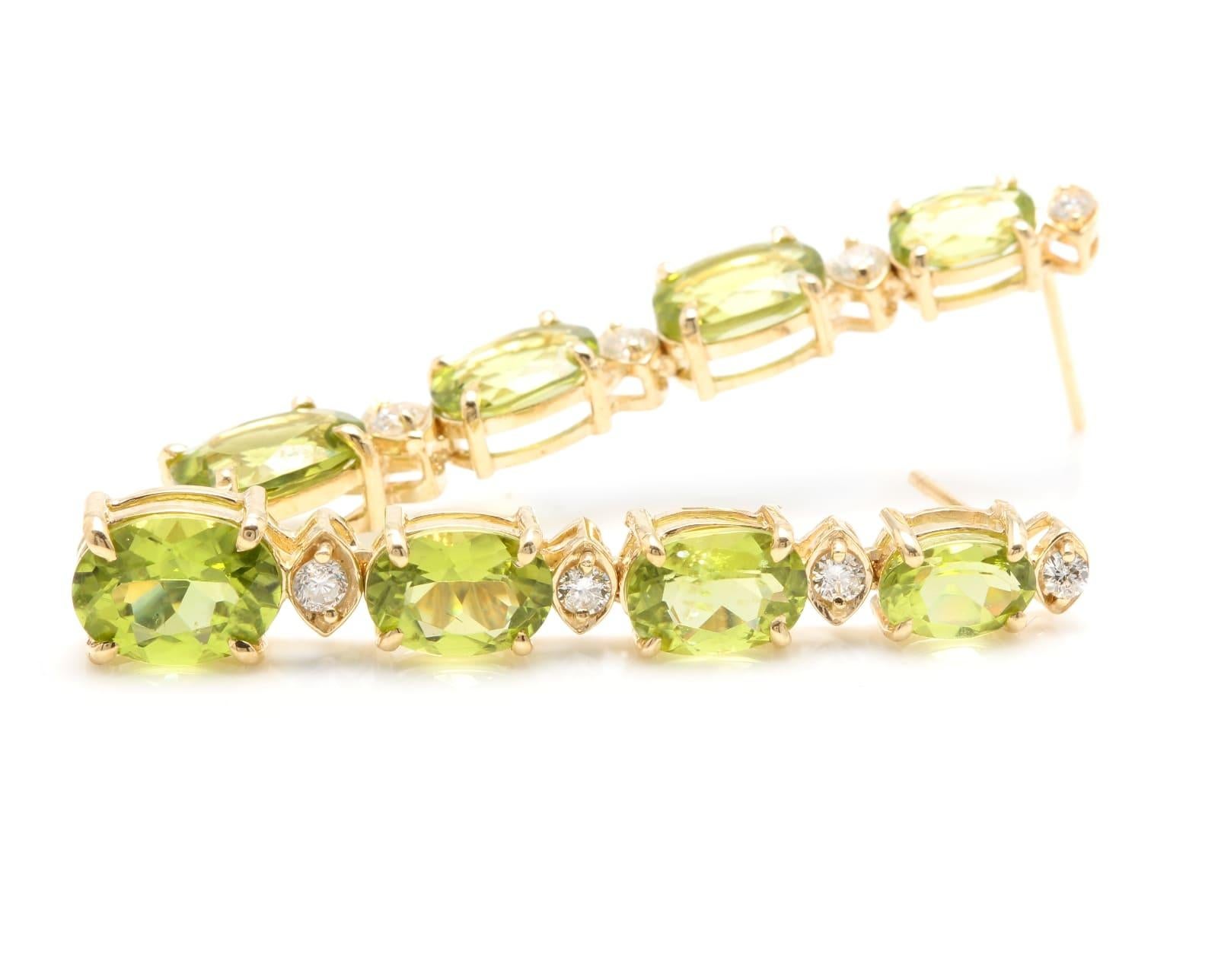 9.40 Carat Natural Peridot and Diamond 14 Karat Solid Yellow Gold Earrings In New Condition For Sale In Los Angeles, CA