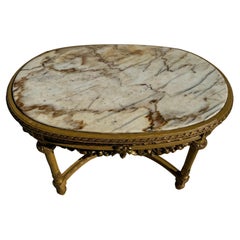 !940's Carved Louis XVI Oval Marble Top Coffee Table