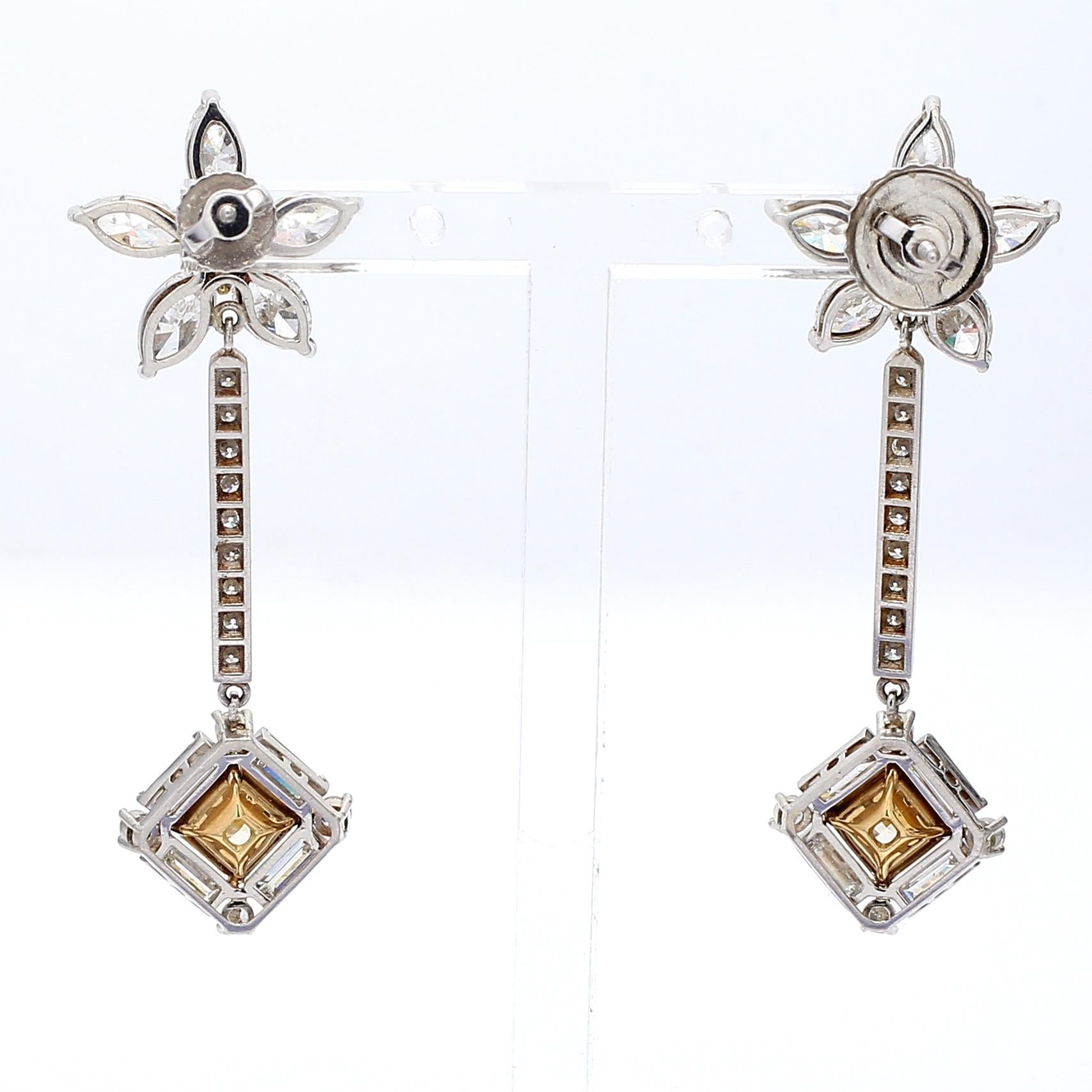 9.41 Carat Marquis Baguette and Round Diamond Platinum Dangling Earrings in vendita 5