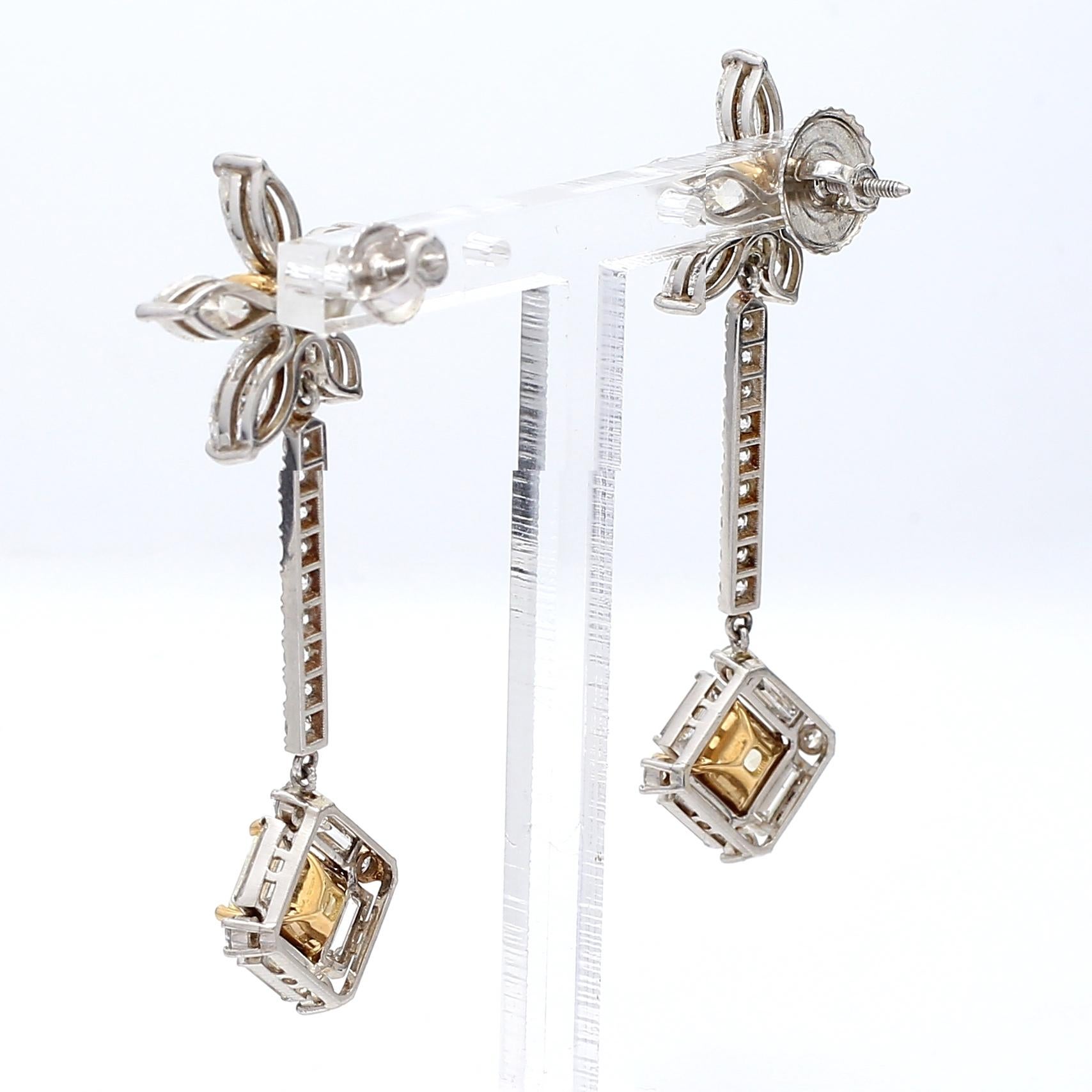 9.41 Carat Marquis Baguette and Round Diamond Platinum Dangling Earrings in vendita 6