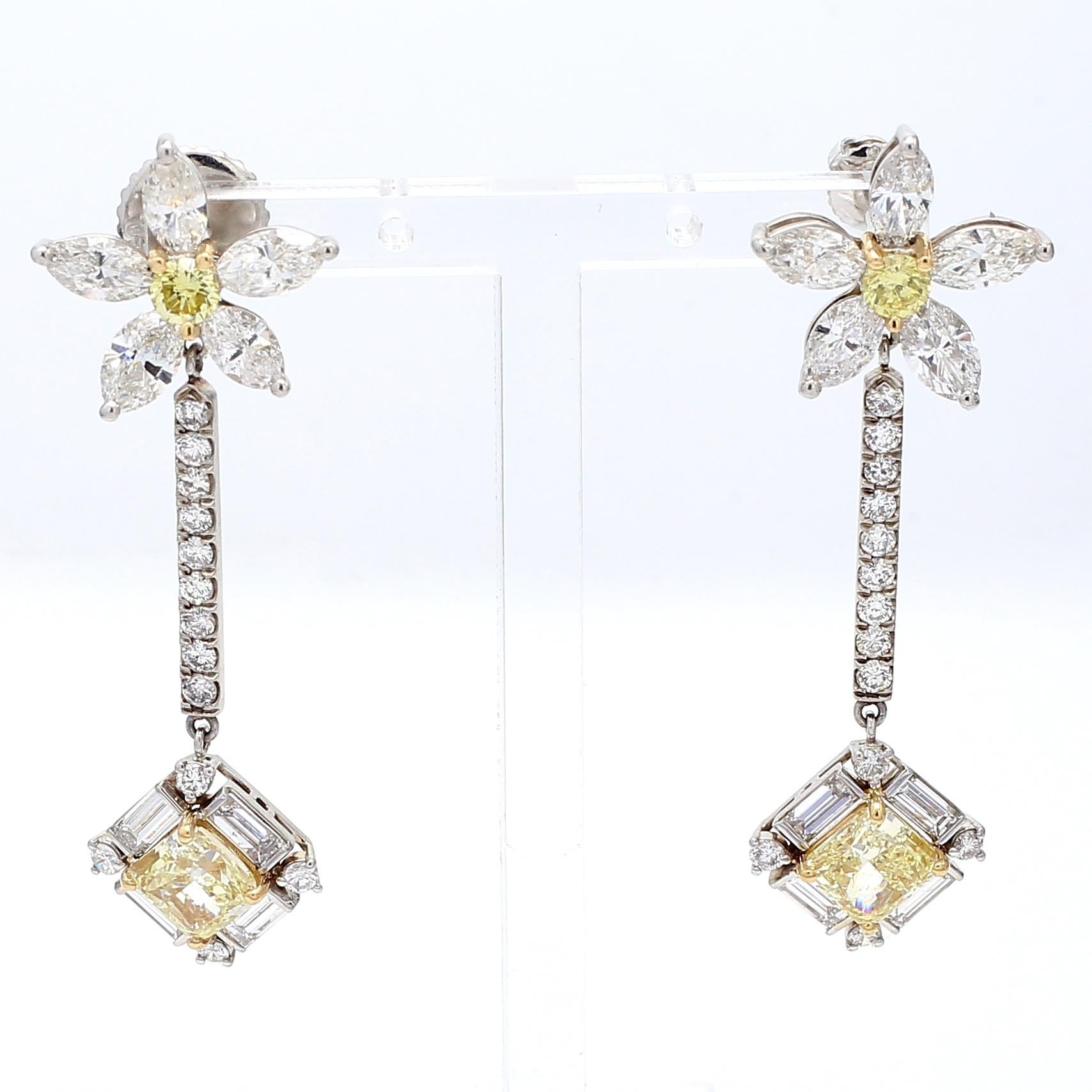 9.41 Carat Marquis Baguette and Round Diamond Platinum Dangling Earrings in vendita 8
