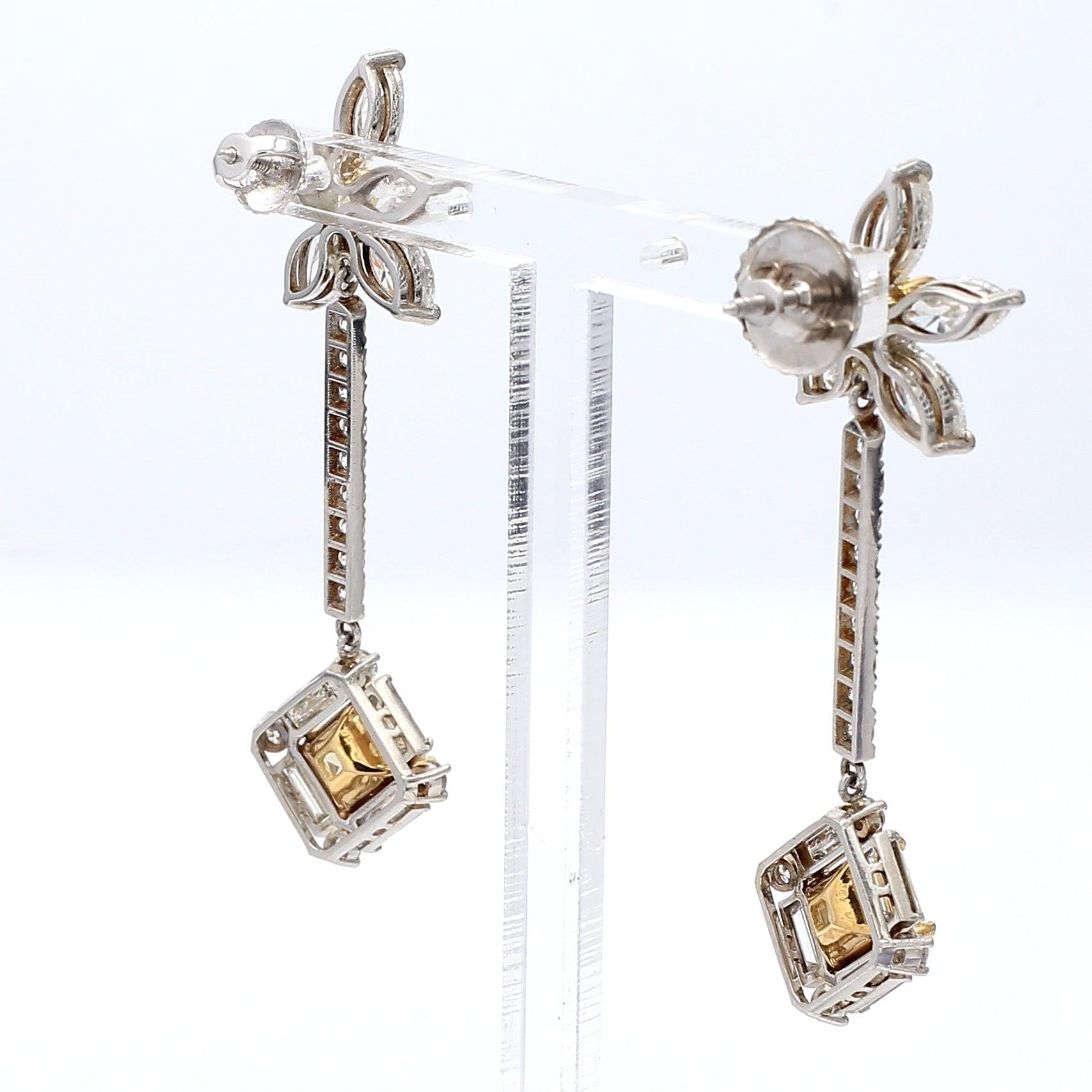 Taglio baguette 9.41 Carat Marquis Baguette and Round Diamond Platinum Dangling Earrings in vendita