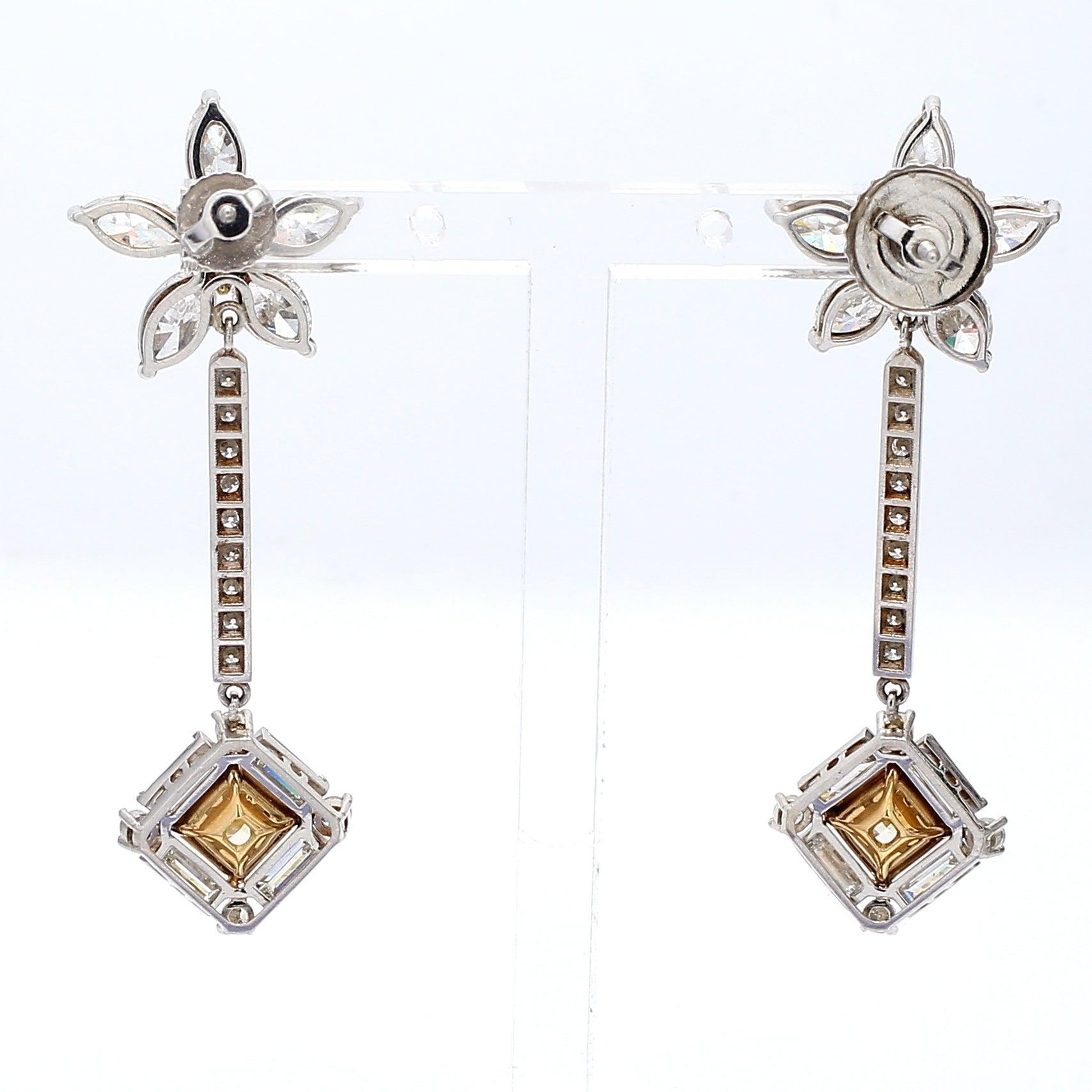 9.41 Carat Marquis Baguette and Round Diamond Platinum Dangling Earrings In condizioni buone in vendita a New York, NY