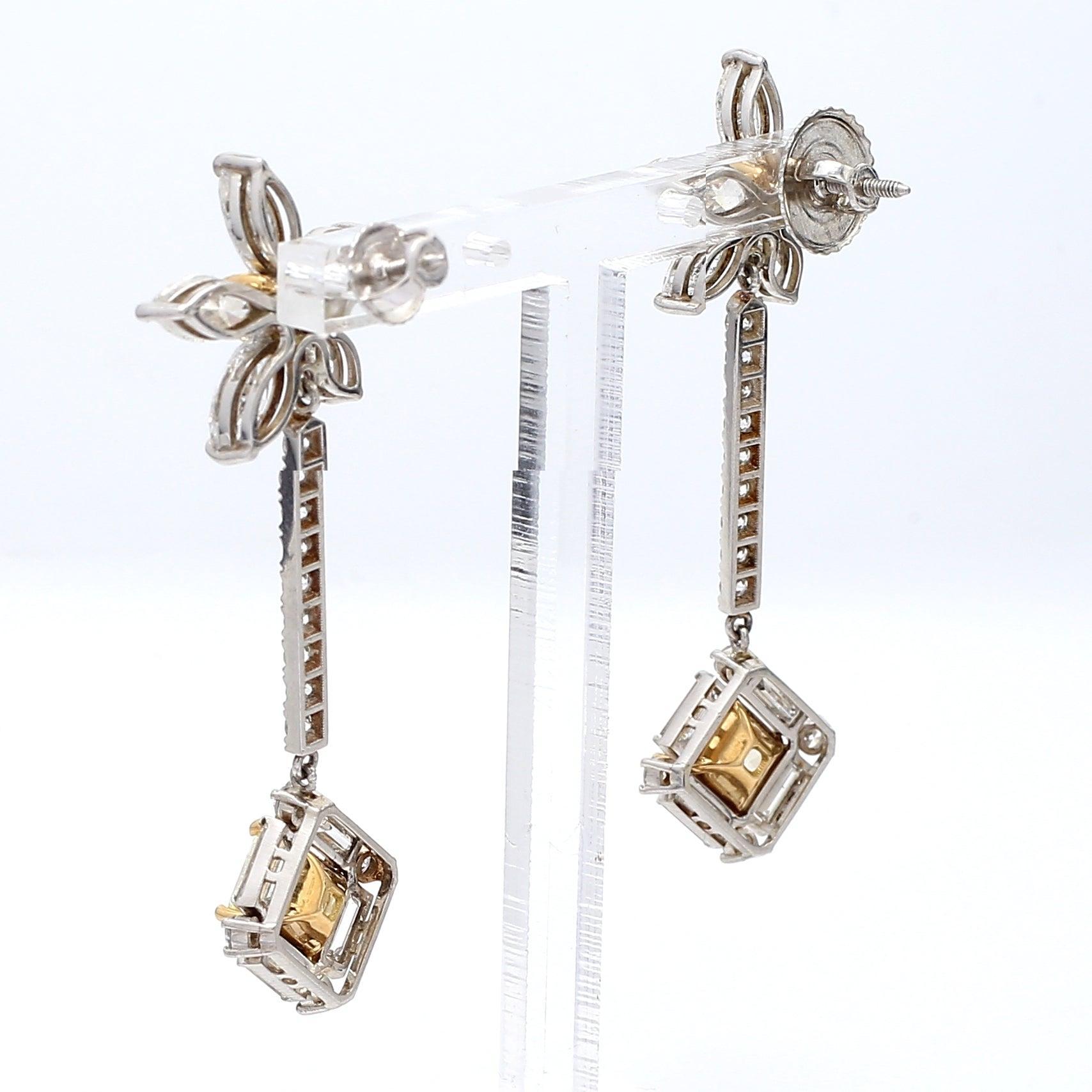 Donna 9.41 Carat Marquis Baguette and Round Diamond Platinum Dangling Earrings in vendita