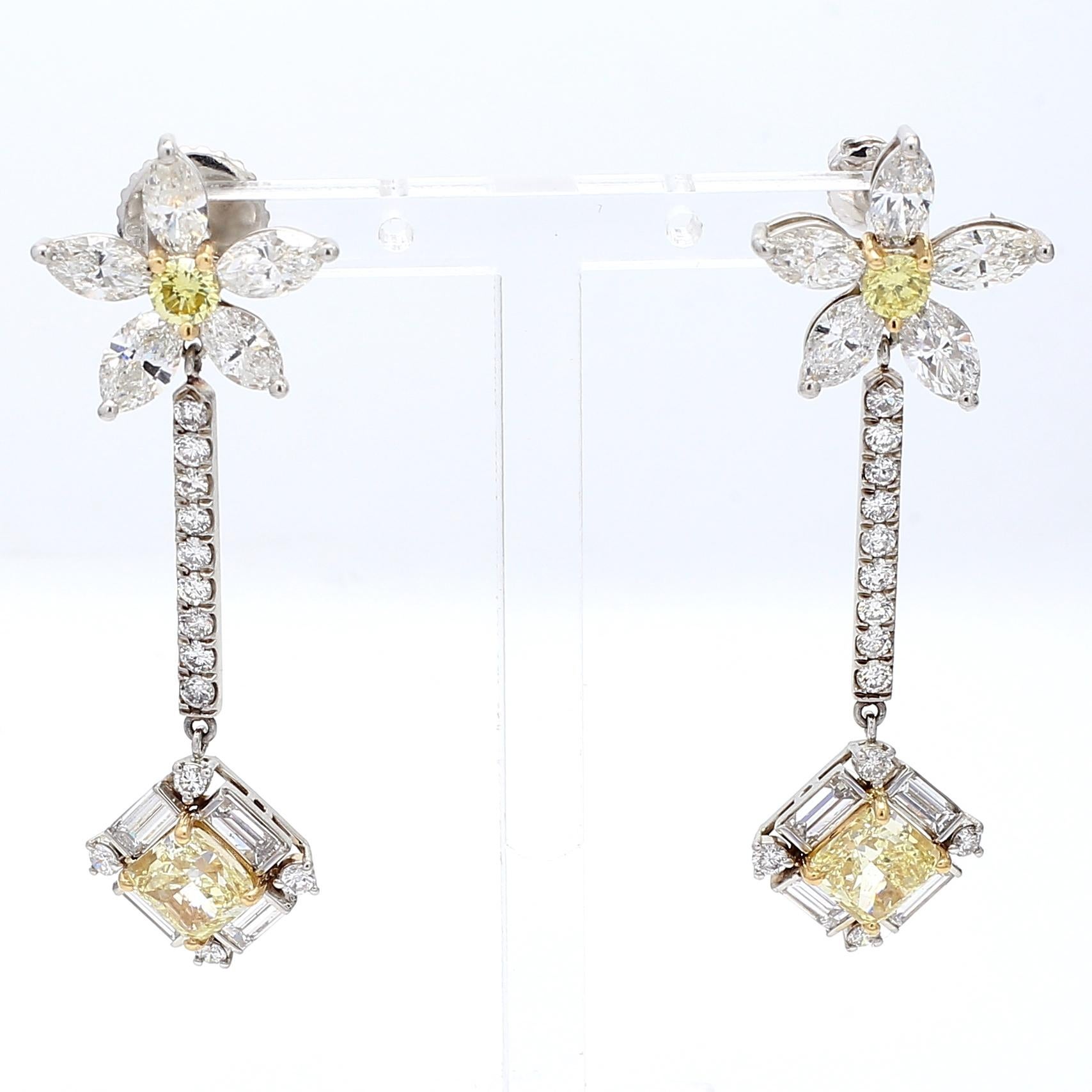 9.41 Carat Marquis Baguette and Round Diamond Platinum Dangling Earrings in vendita 2
