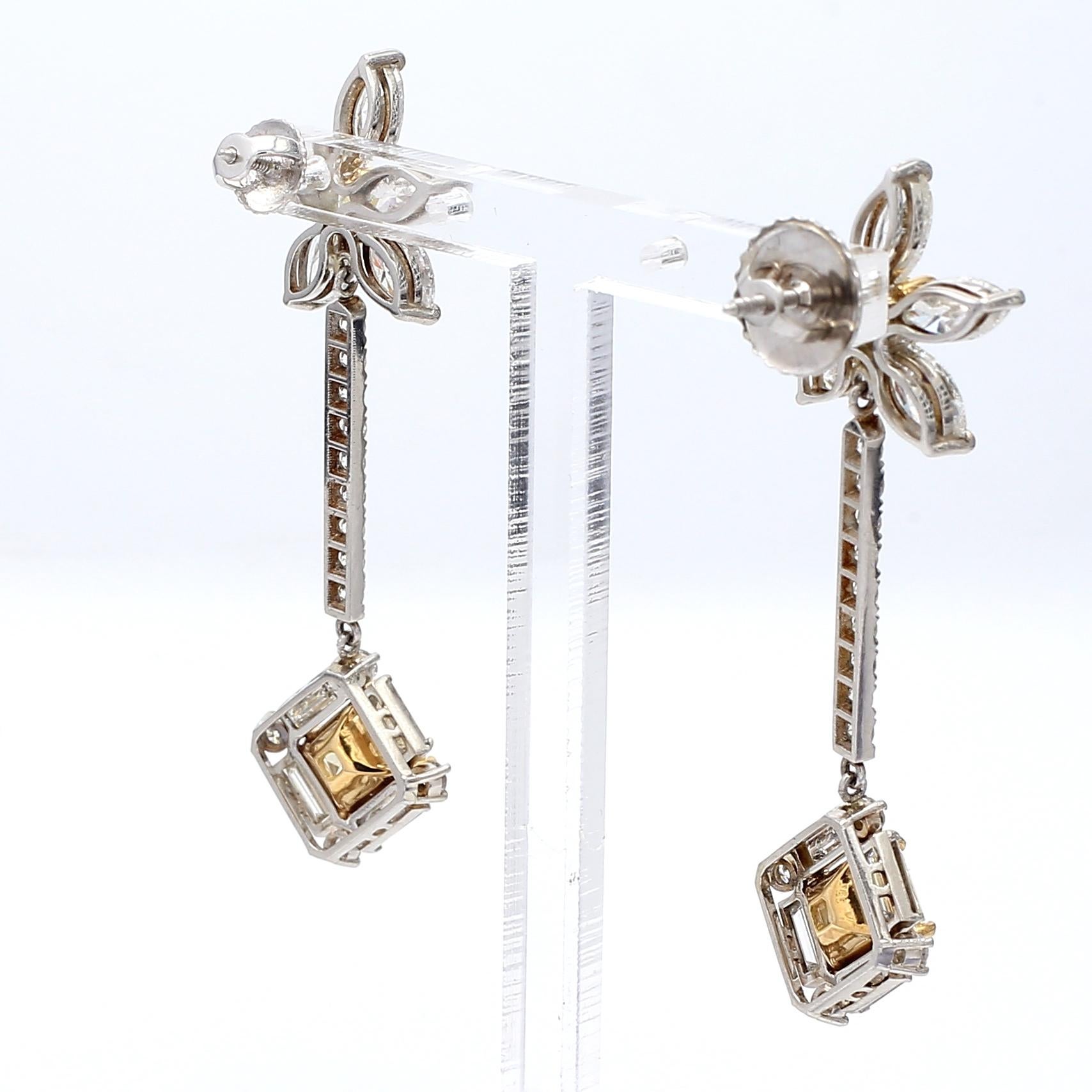 9.41 Carat Marquis Baguette and Round Diamond Platinum Dangling Earrings in vendita 4