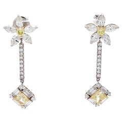 9.41 Carat Marquis Baguette and Round Diamond Platinum Dangling Earrings