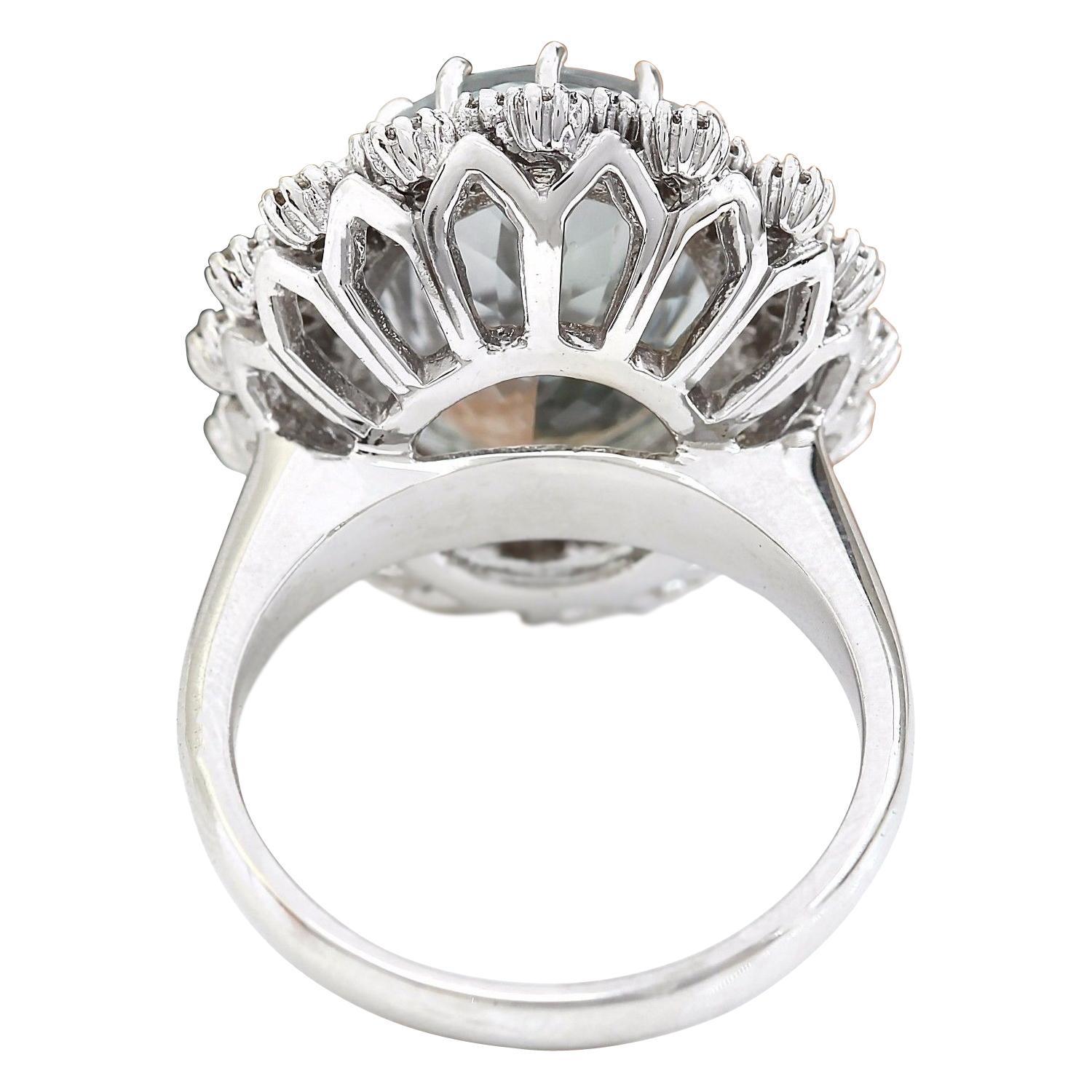Women's 9.41 Carat Natural Aquamarine 18 Karat Solid White Gold Diamond Ring For Sale