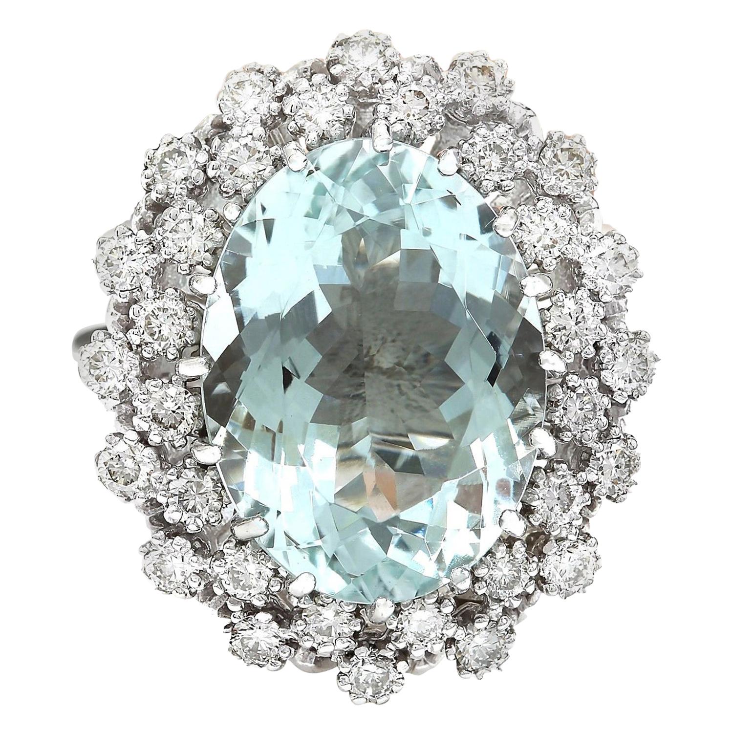 6.41 Carat Natural Aquamarine 18 Karat Rose Gold Diamond Ring For Sale ...