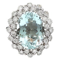 9.41 Carat Natural Aquamarine 18 Karat Solid White Gold Diamond Ring