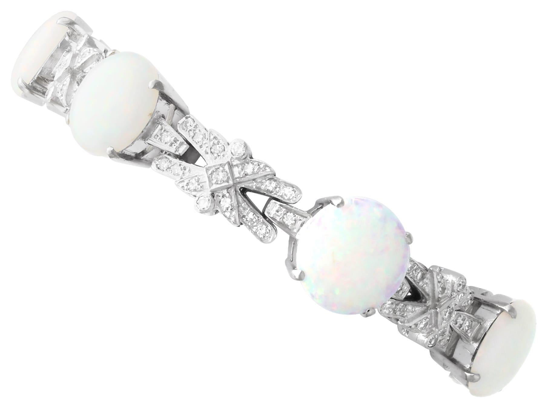 9.41 Carat White Opal 2.52 Carat Diamond Bracelet in 18k White Gold Circa 1950