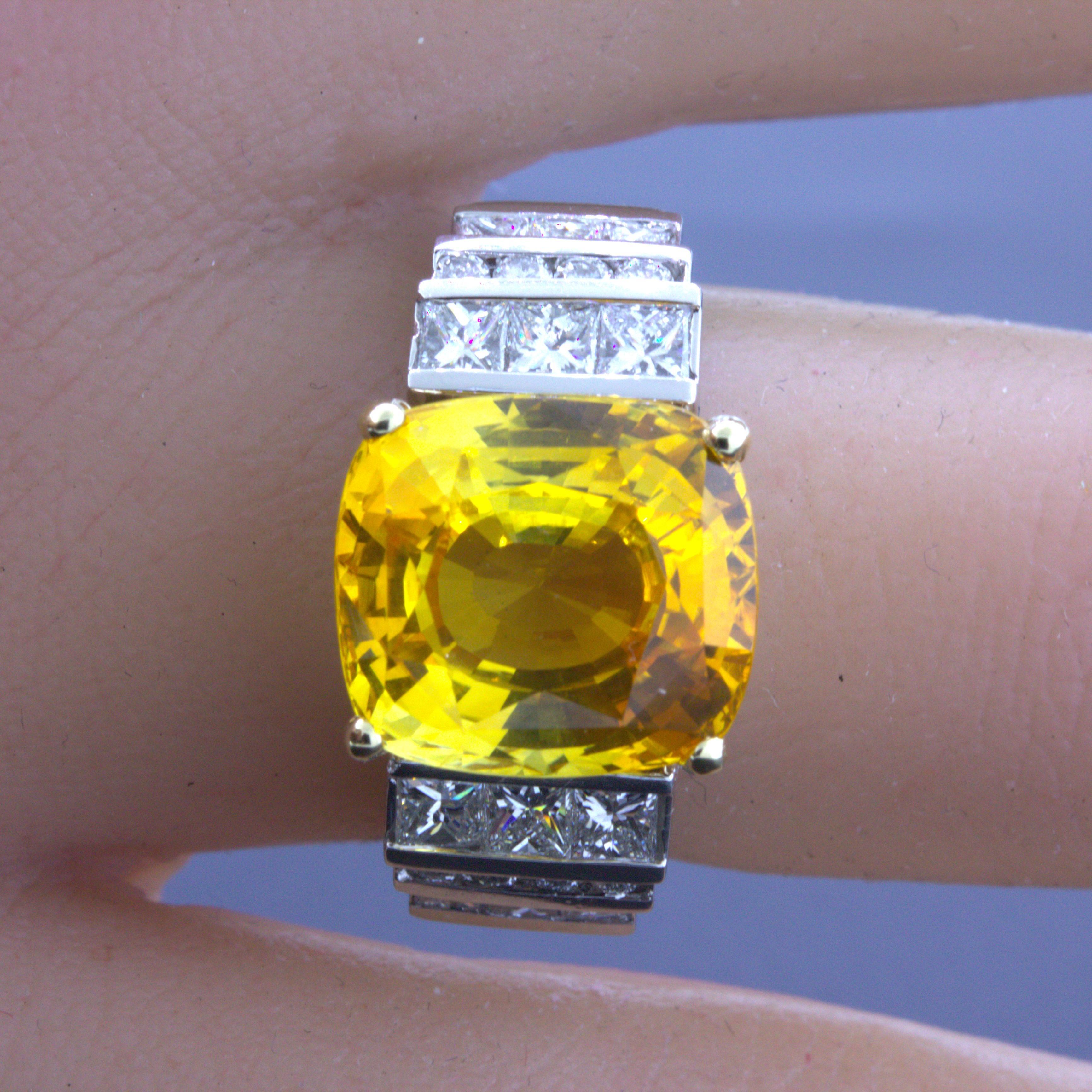 9.41 Carat Yellow Sapphire Diamond Platinum Ring, GIA Certified In New Condition For Sale In Beverly Hills, CA
