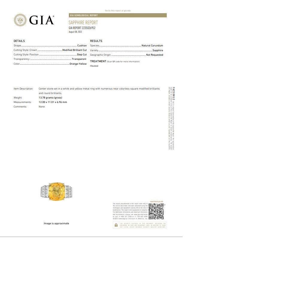 9.41 Carat Yellow Sapphire Diamond Platinum Ring, GIA Certified For Sale 2