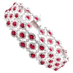 9.41 Carats Natural Rubies and Diamonds 3 Line Bracelet Set in Platinum