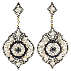 9.41 Rose Cut Diamond Sapphire Earrings