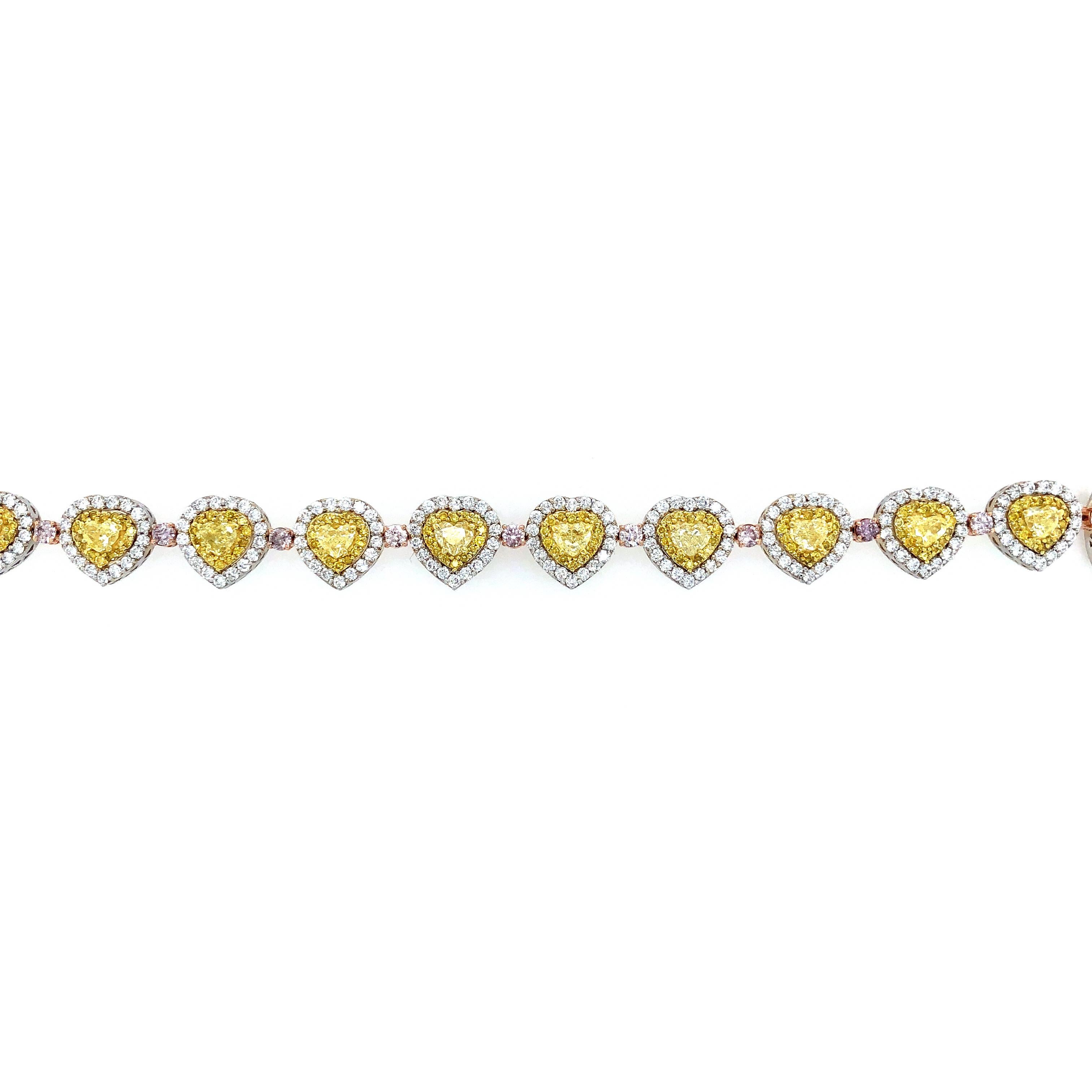 9.41 Carat GIA Natural Yellow and Pink Diamonds Bracelet 18 Karat Gold 3