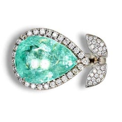 9.42ct Vivid Neon Blue-Green Paraiba Tourmaline Ring 18K Gold GIA Cert