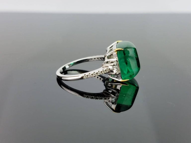 9.43 Carat Sugarloaf Shape Emerald and Diamond Three-Stone Ring at ...
