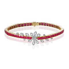 9.43 Carats Square Cut Ruby Bracelet with Diamonds in 18 Karat White Gold