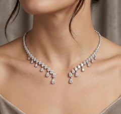 9.43 Ct Pear Cut Diamond Fringe Drop Hinged Collar Necklace 14k White Gold