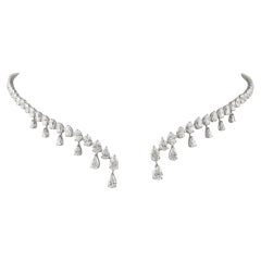 9.43 Ct Pear Cut Diamond Fringe Drop Hinged Collar Necklace 14k White Gold