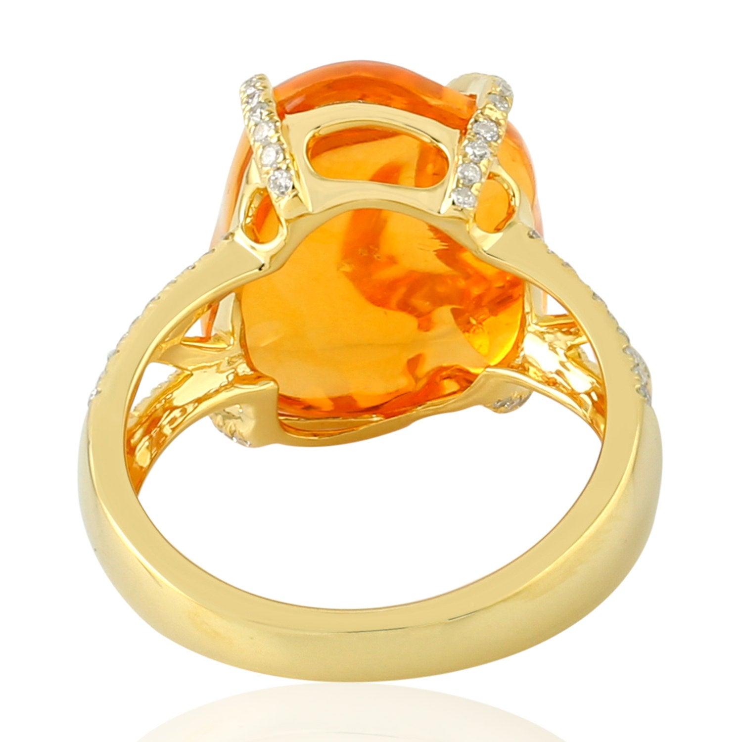 For Sale:  9.44 Carat Fire Opal 18 Karat Gold Diamond Ring 3