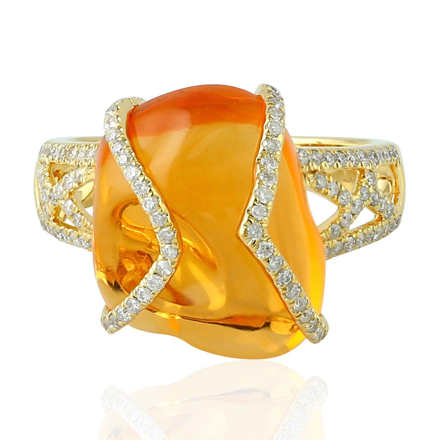 For Sale:  9.44 Carat Fire Opal 18 Karat Gold Diamond Ring 4