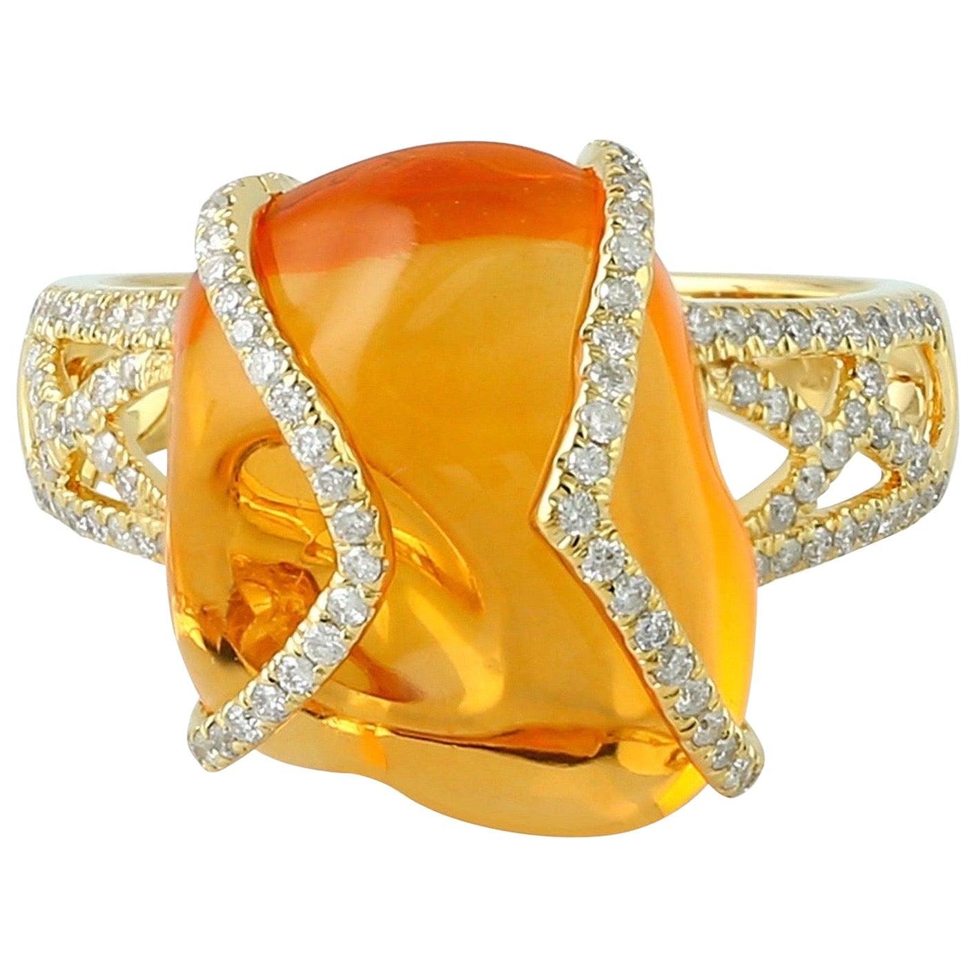 For Sale:  9.44 Carat Fire Opal 18 Karat Gold Diamond Ring
