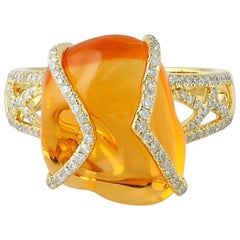 9.44 Carat Fire Opal 18 Karat Gold Diamond Ring