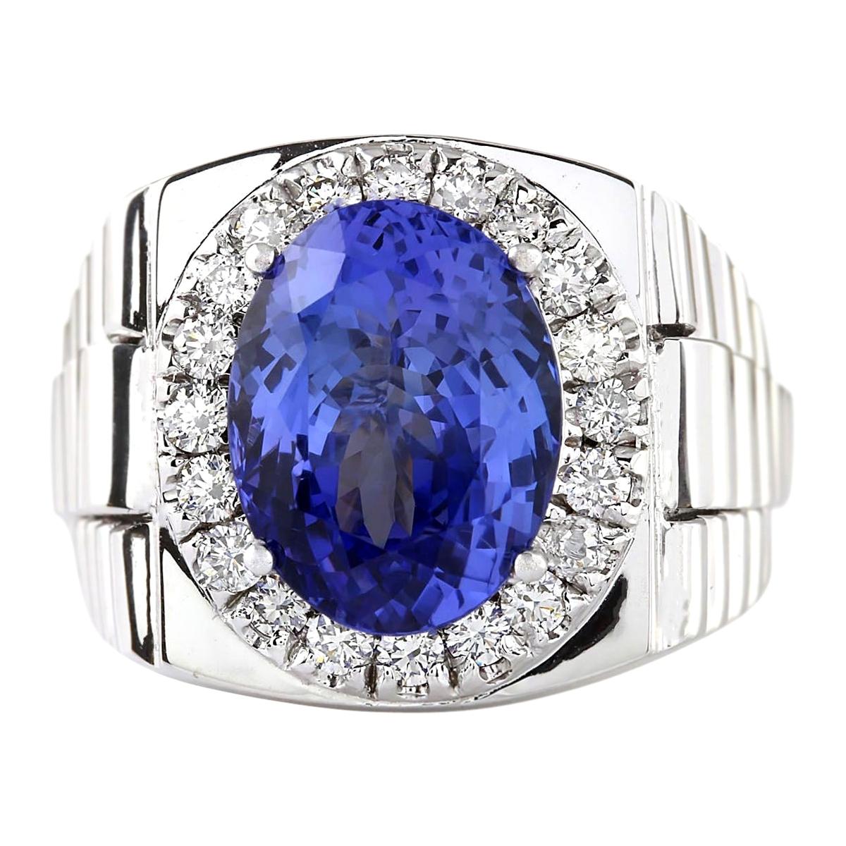 Radiant Brilliance: Tanzanite and Diamond Ring in 14K White Gold For Sale