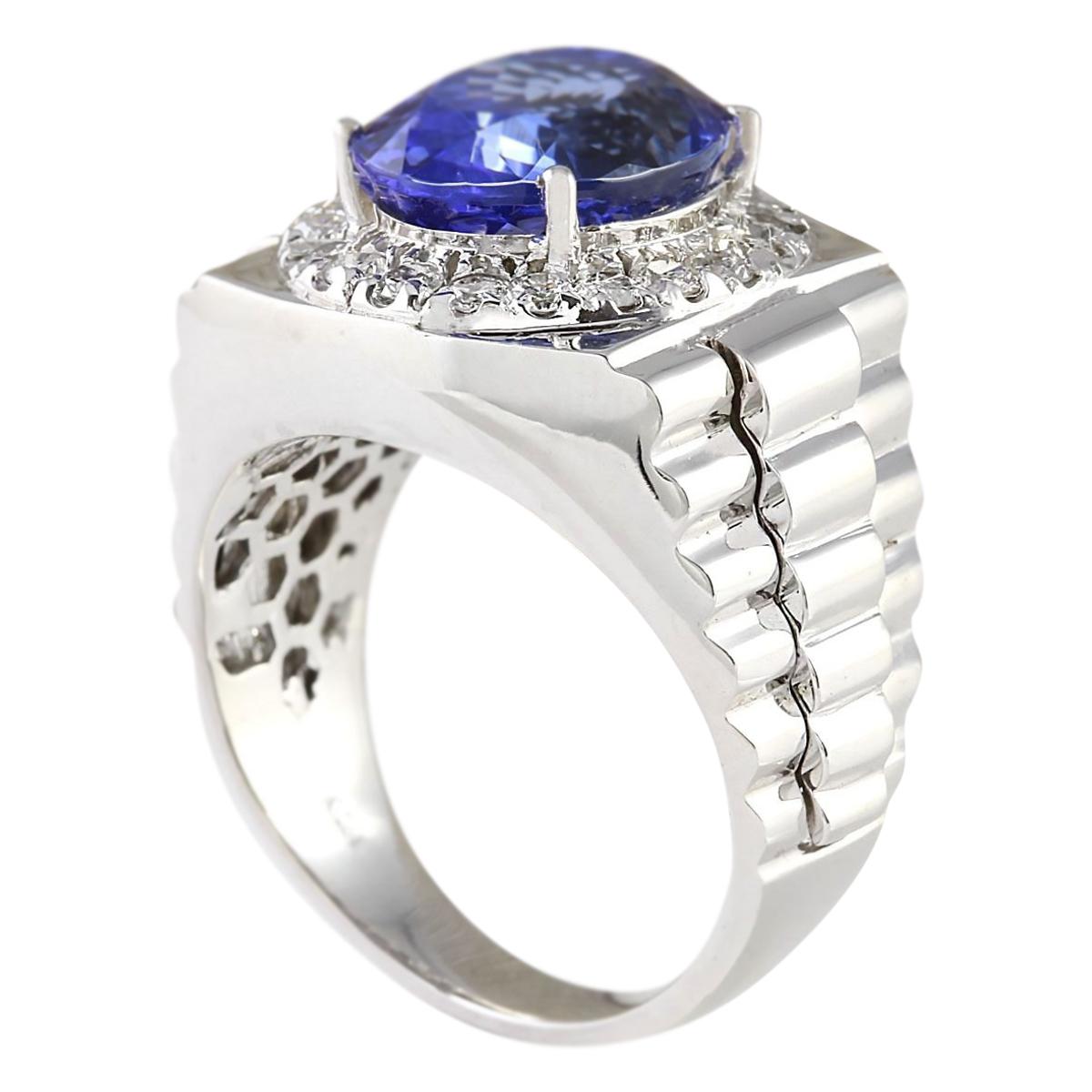 Modern Radiant Brilliance: Tanzanite and Diamond Ring in 14K White Gold For Sale