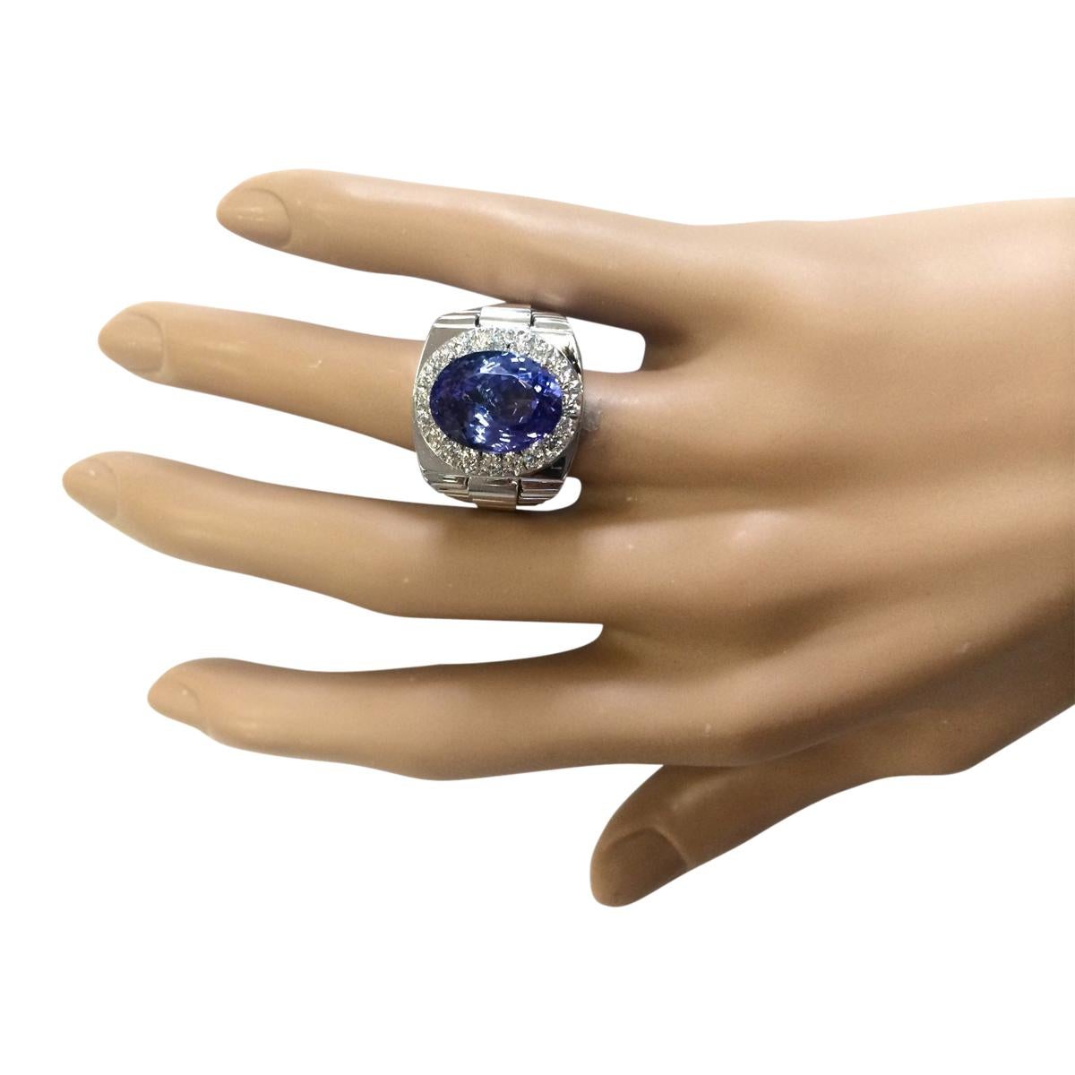 Oval Cut Radiant Brilliance: Tanzanite and Diamond Ring in 14K White Gold For Sale