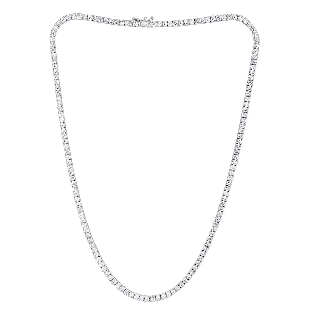 9.44ct Round Brilliant Cut Diamond Tennis Necklace in 14K White Gold For Sale