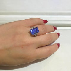 9.45 Carat Emerald Cut Sapphire Ring with Trapezoid Cut Side Diamonds, Platinum