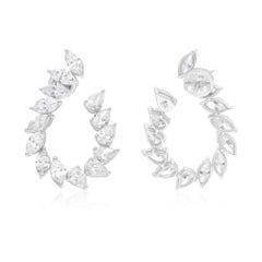 Natural 9.45 Carat SI/H Pear Marquise Diamond Hoop Earrings 18 Karat White Gold