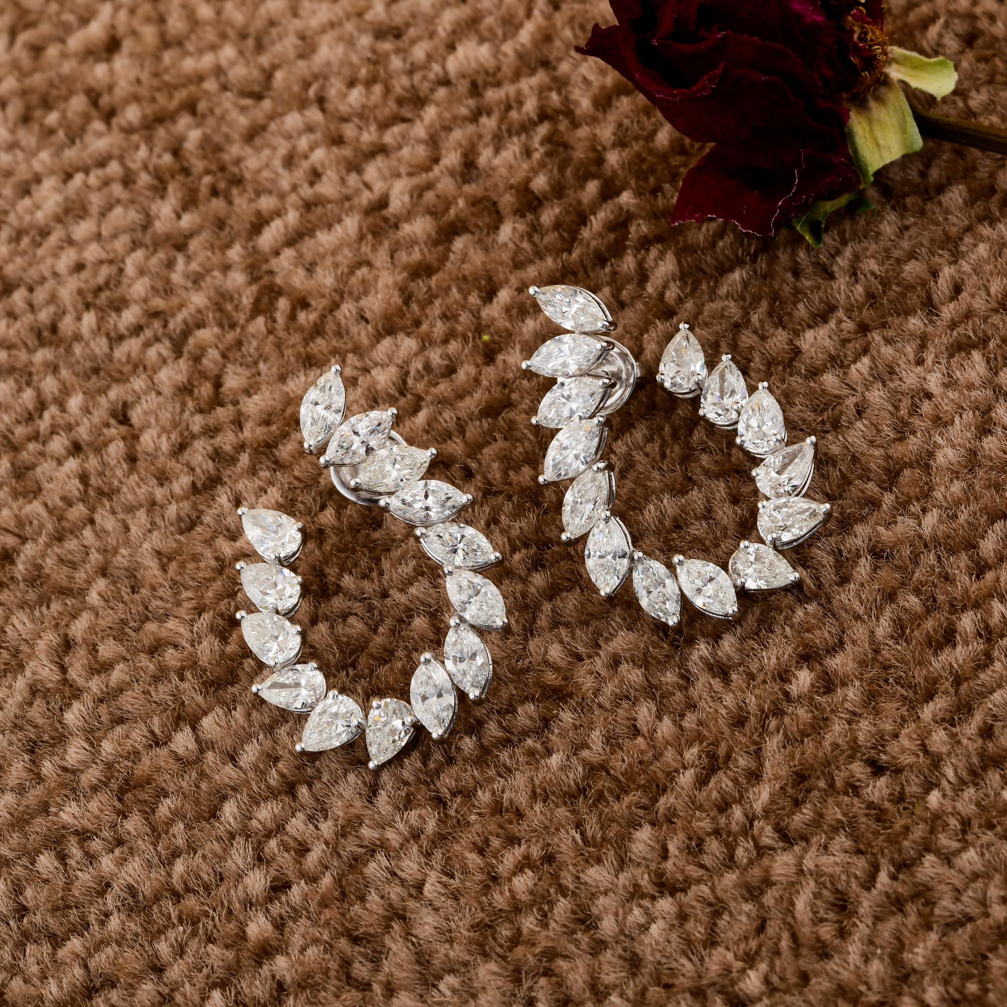 Modern Natural 9.45 Carat SI/H Pear Marquise Diamond Hoop Earrings 18 Karat White Gold For Sale