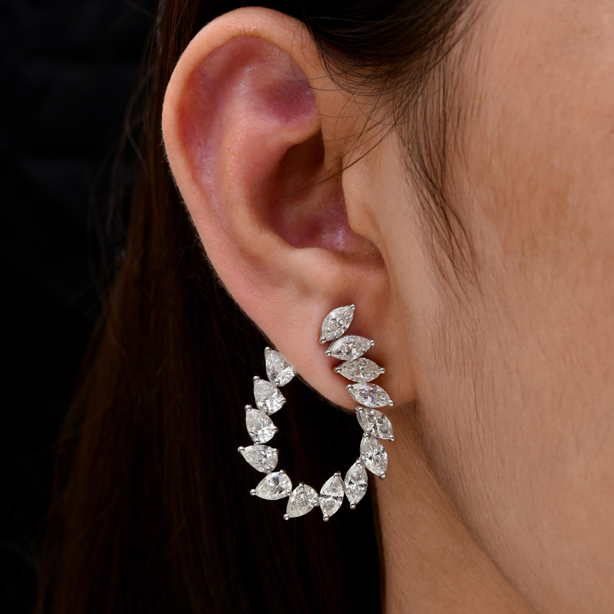 Natural 9.45 Carat SI/H Pear Marquise Diamond Hoop Earrings 18 Karat White Gold In New Condition For Sale In Diera, Dubai