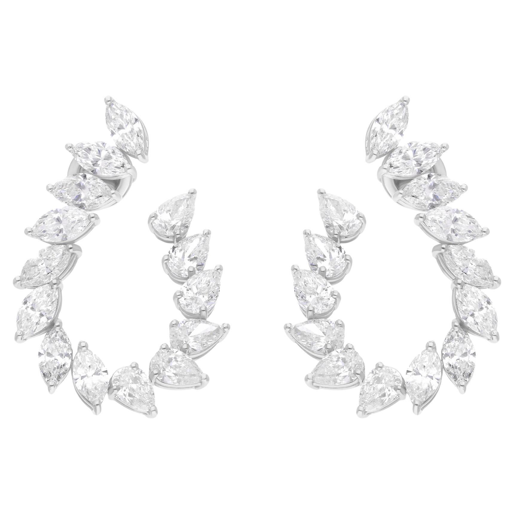 Natural 9.45 Carat SI/H Pear Marquise Diamond Hoop Earrings 18 Karat White Gold For Sale