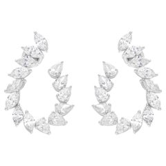 Natural 9.45 Carat SI/H Pear Marquise Diamond Hoop Earrings 18 Karat White Gold
