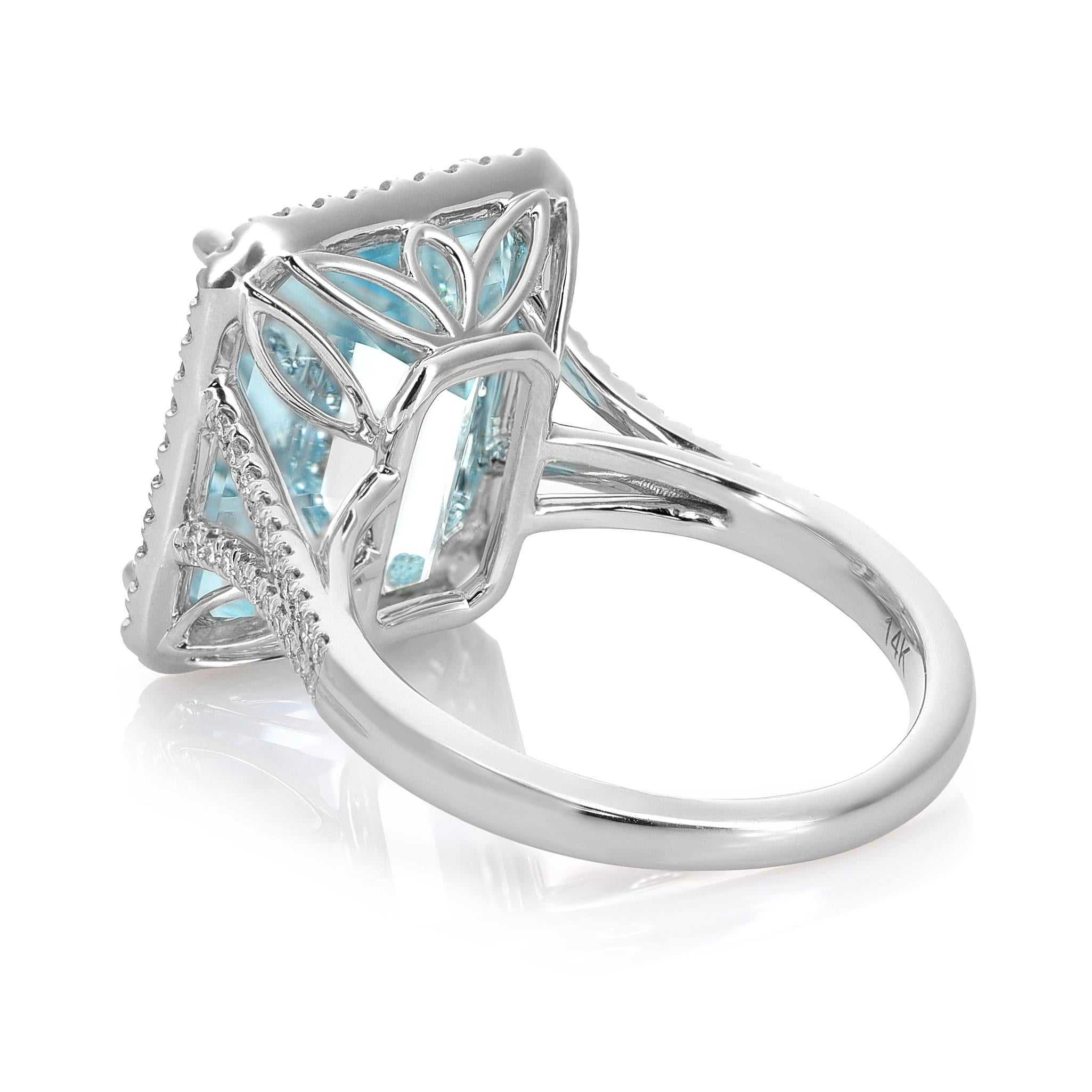 Mixed Cut 9.45 Carats Aquamarine Diamonds set in 14K White Gold Ring For Sale