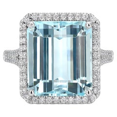 9.45 Carats Aquamarine Diamonds set in 14K White Gold Ring